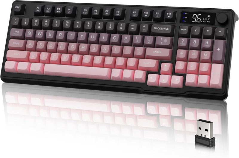 LexonElec M96 Wireless Keyboard, Low Profile Quiet Typing Membrane Gaming Keyboard with Smart Display & Knob, RGB Backlit, USB C Rechargeable, 94 Keys PBT Keycap for Windows PC, Mac, Linux-BlackBerry - Image 1